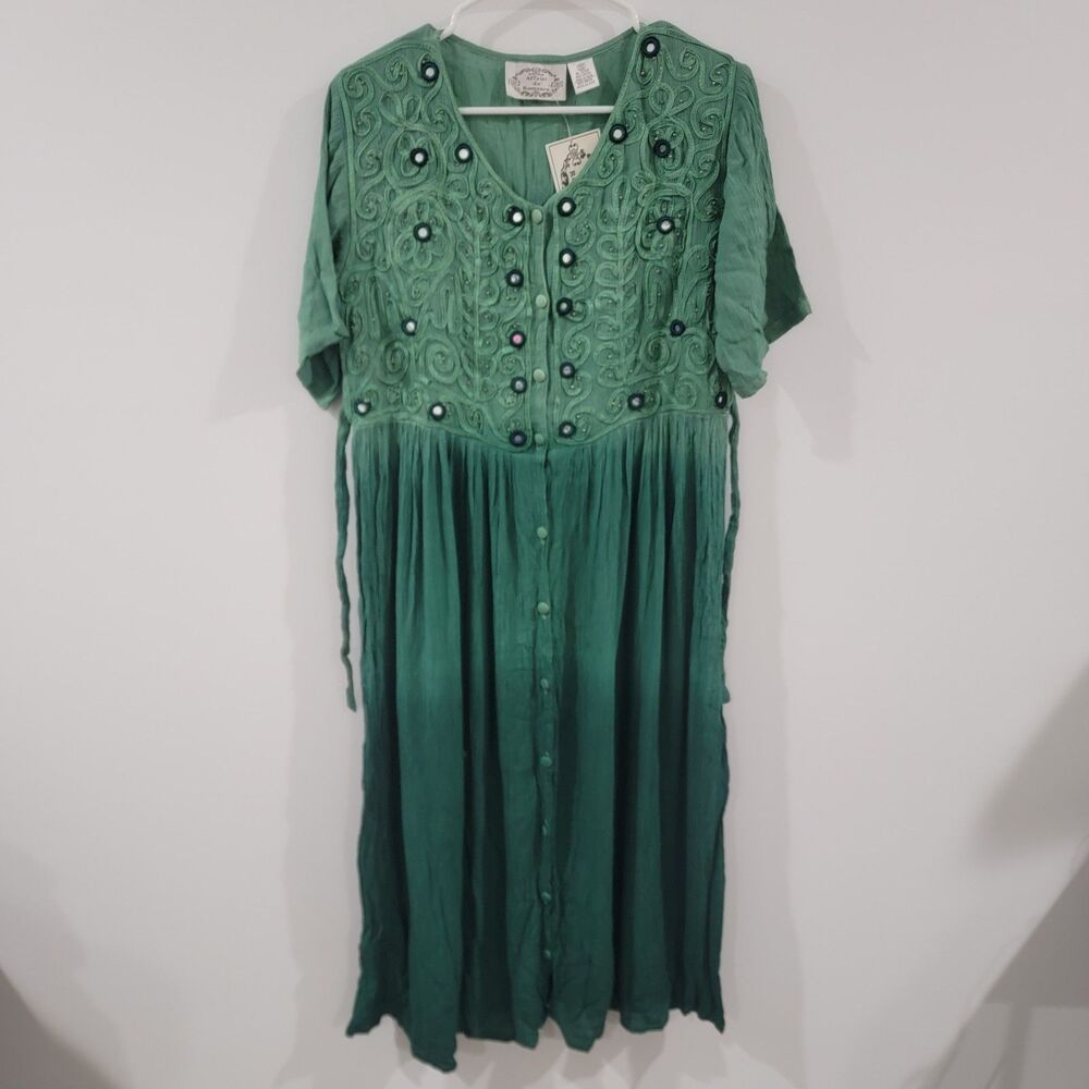 Womens Midi Dress One Size Renaissance Green Fairy Button Up‎